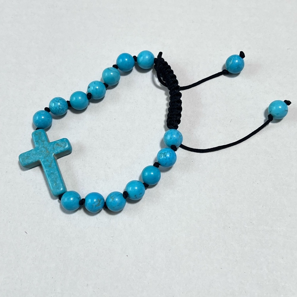 Silver Stars Collection Turquoise Beaded Cross Bracelet